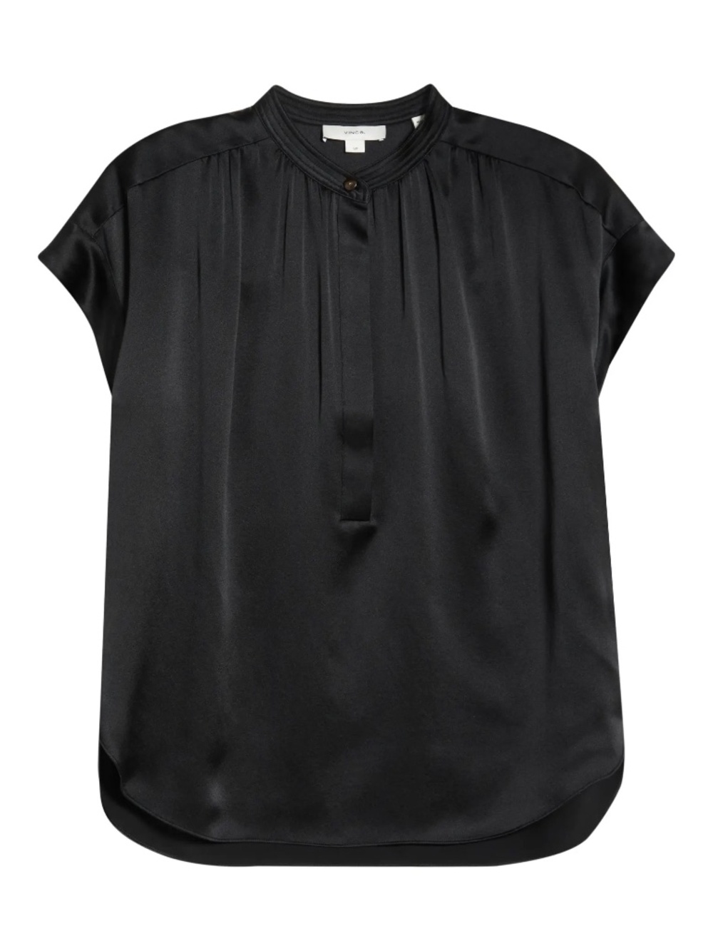 Vince Shirred Detail Black Silk Popover Large